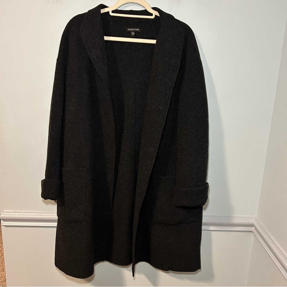 Eileen Fisher Dark Gray 90% Wool Brushed Doubleface Coat Size Large